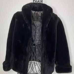 Fur Label Authority Wide Cuff Elegant Soft Faux Fur Coat Black Women’s Sz XS/S